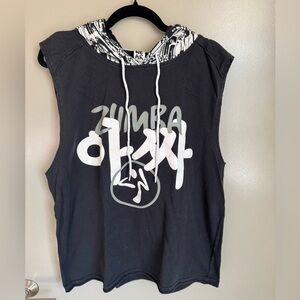 Zumba Fitness Black and White Graphic Sleeveless Hoodie